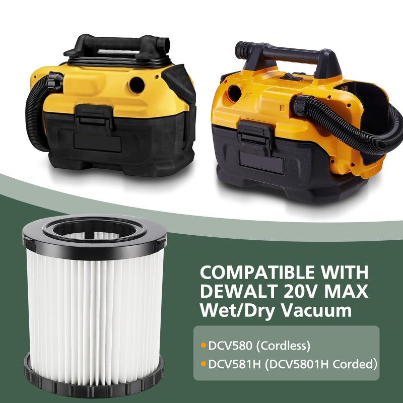 isinlive DCV581H DCV580H Vacuum Filter for DEWALT 20V MAX Shop Vac Cleaner Cordless and Corded Portable 2 Gallon Wet Dry Vacuum, Washable and Reusable Hepa Replacement Filter, 1 Pack - Image 2